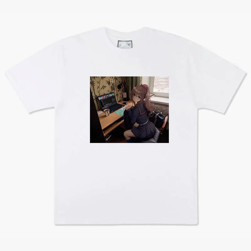 Anime Girl Dullcore Interior Laptop and Tea T-Shirt