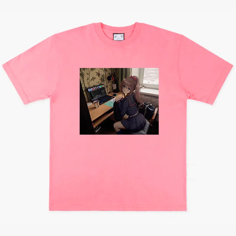 Anime Girl Dullcore Interior Laptop and Tea T-Shirt