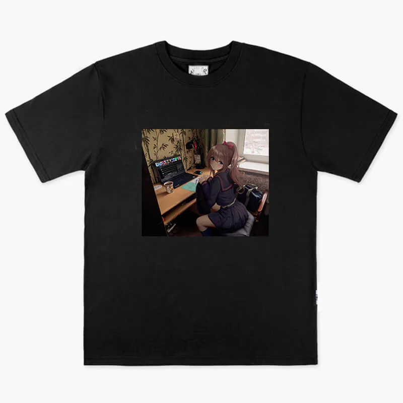 Anime Girl Dullcore Interior Laptop and Tea T-Shirt