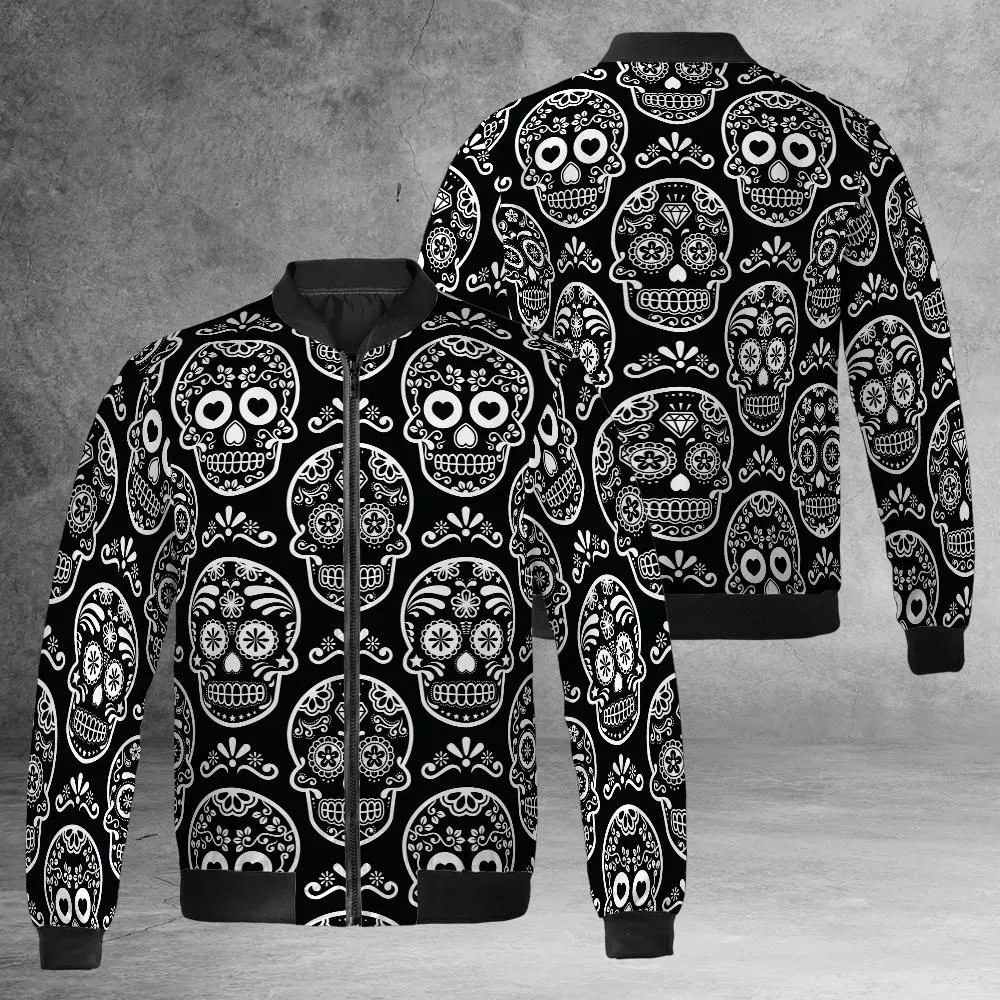 Black & White Calavera Bomber Jacket
