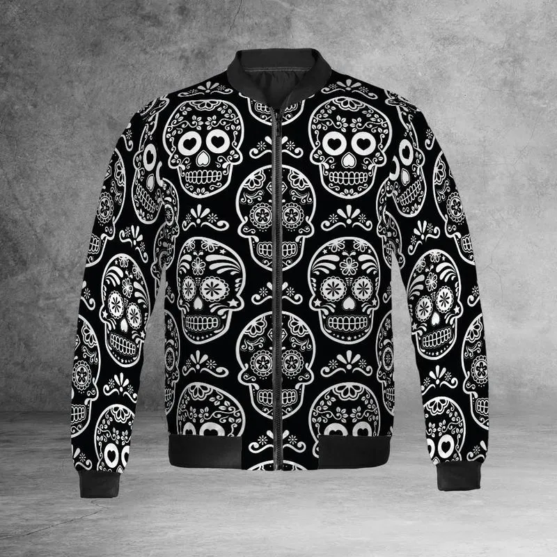 Black & White Calavera Bomber Jacket