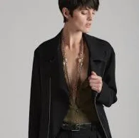 Black Fluid Crepe Biker Jacket
