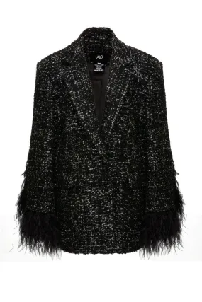 BLACK WOOL-BLEND JACKET WITH FEATHER-DETAILING