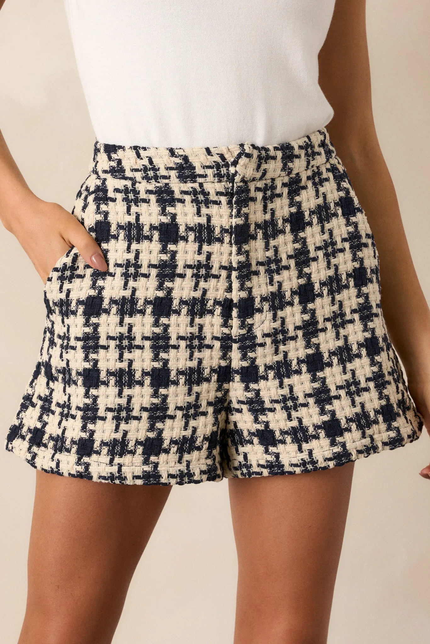 Don't Turn Back Navy Houndstooth Tweed Shorts