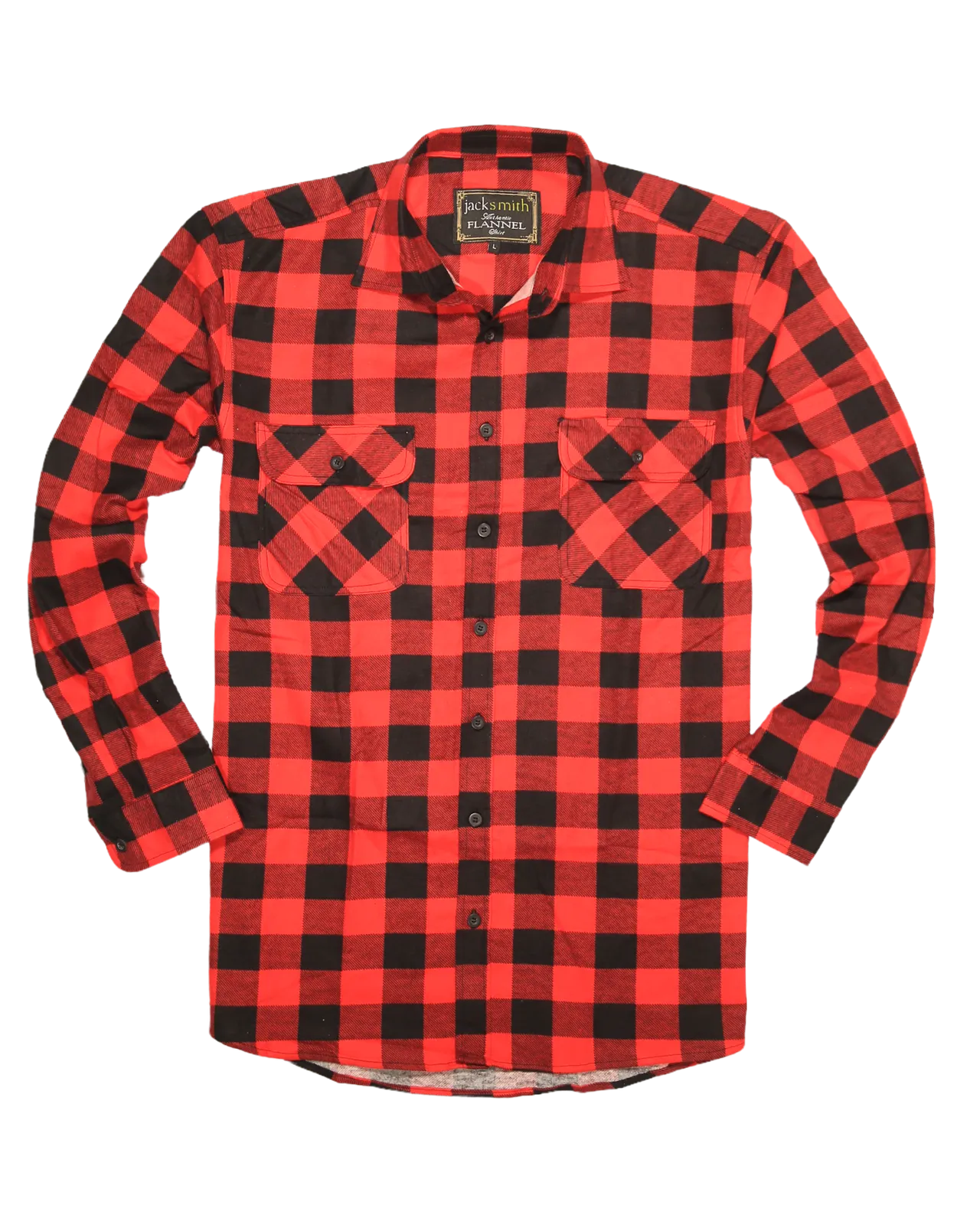 Mens 100% Cotton Flannelette Shirt Long Sleeve Check Authentic Flannel - Red/Black