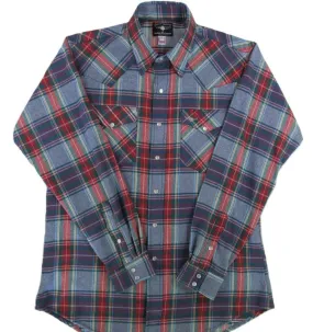 Men's Flannel Western Shirt - Chambray Plaid