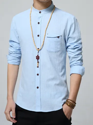 MIACAWOR Cotton Linen Men Shirt