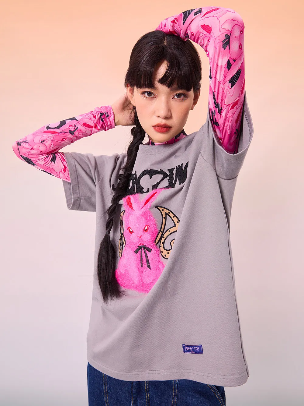 MUKZIN Cartoon Gray Loose Casual T-shirts