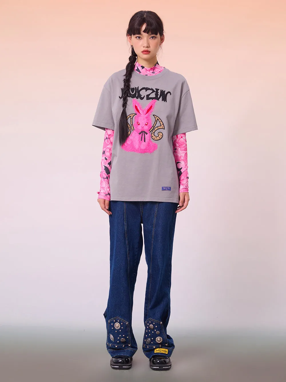 MUKZIN Cartoon Gray Loose Casual T-shirts