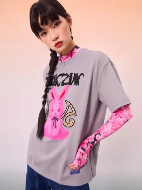 MUKZIN Cartoon Gray Loose Casual T-shirts