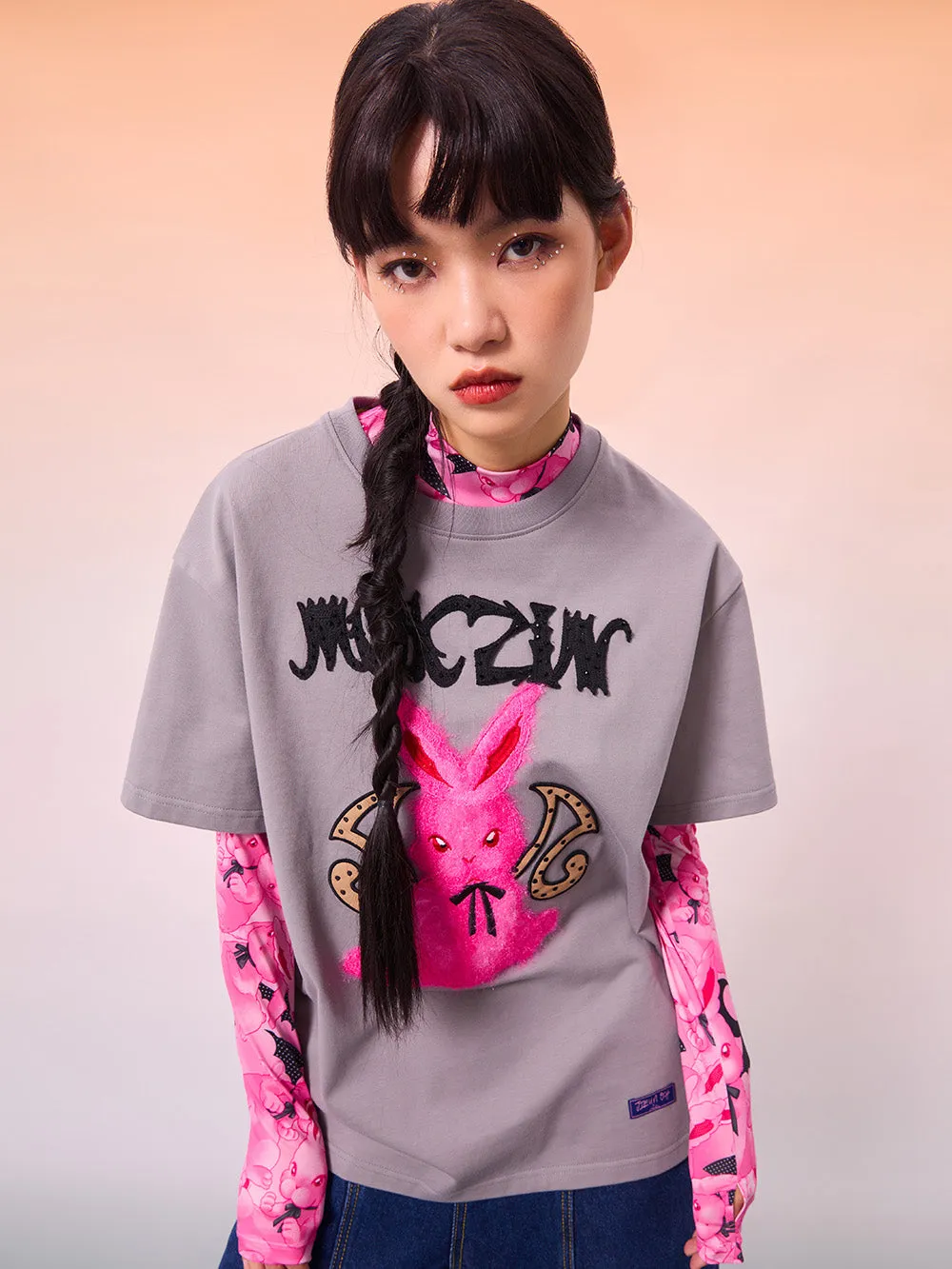 MUKZIN Cartoon Gray Loose Casual T-shirts