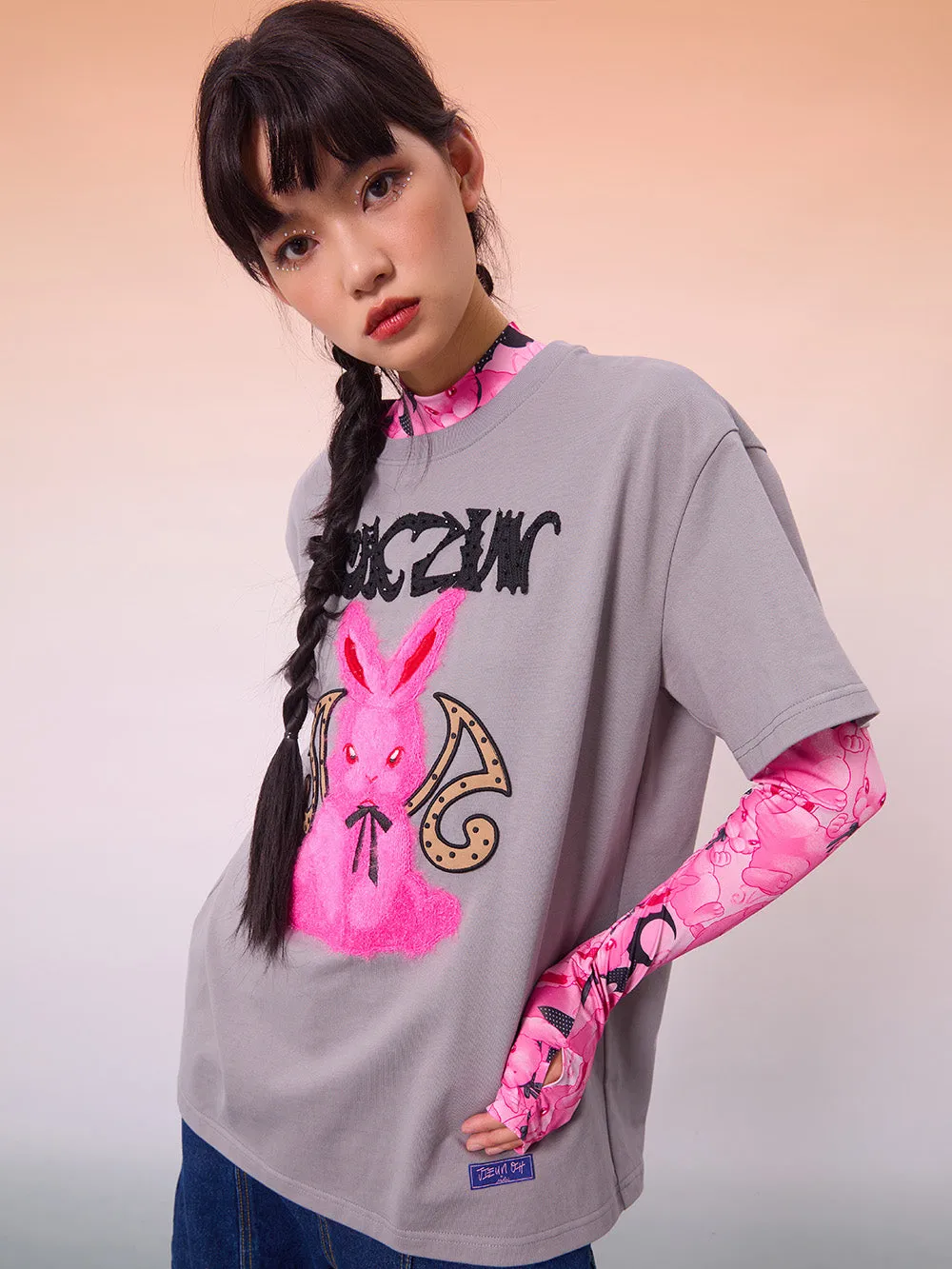 MUKZIN Cartoon Gray Loose Casual T-shirts