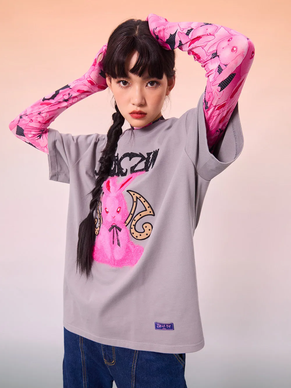 MUKZIN Cartoon Gray Loose Casual T-shirts