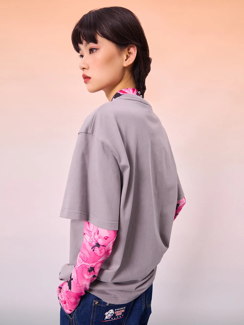 MUKZIN Cartoon Gray Loose Casual T-shirts