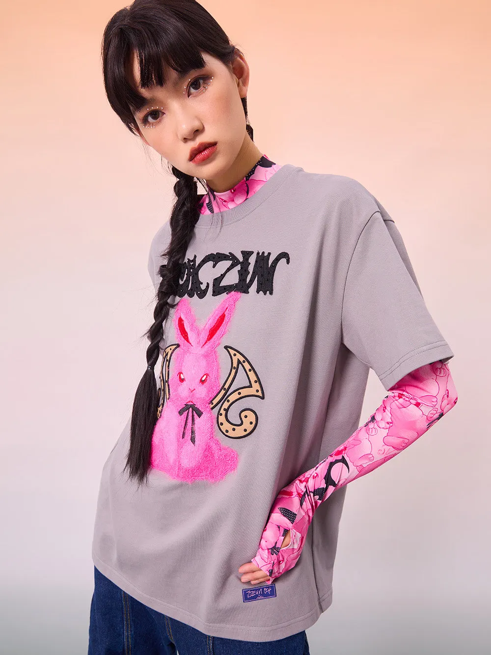 MUKZIN Cartoon Gray Loose Casual T-shirts