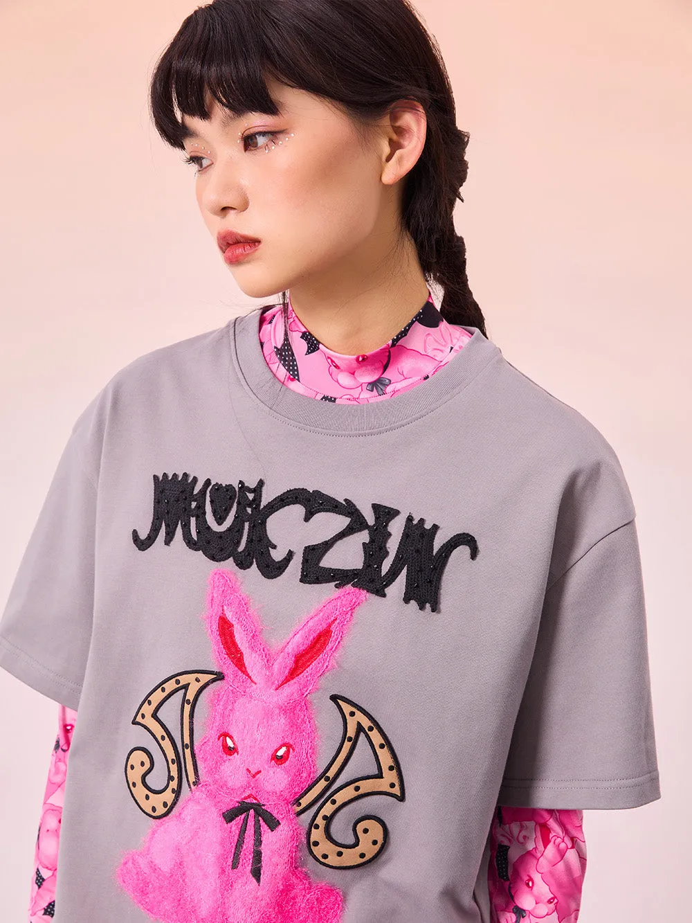 MUKZIN Cartoon Gray Loose Casual T-shirts