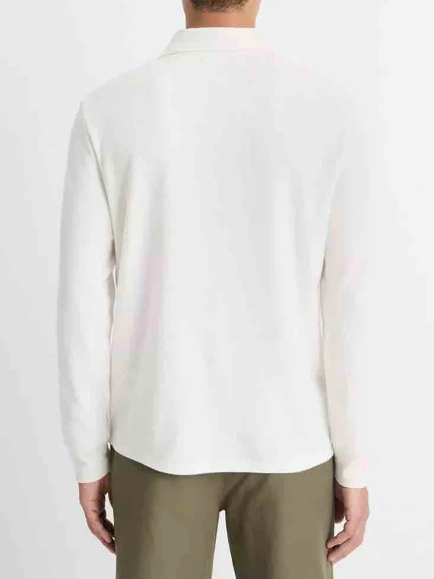 Vince Double Face Long Sleeve Polo Shirt in Cream/Optic White