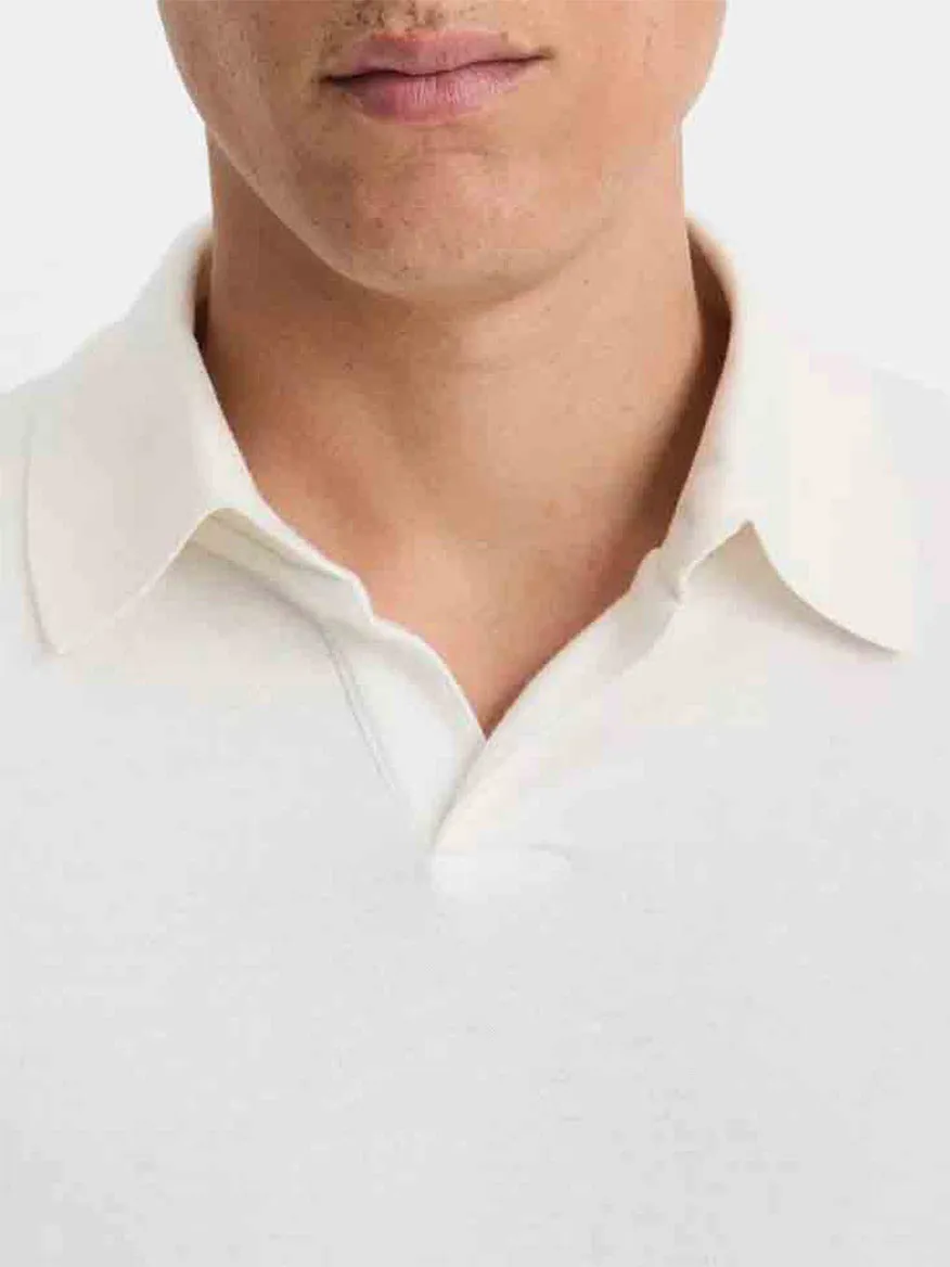 Vince Double Face Long Sleeve Polo Shirt in Cream/Optic White