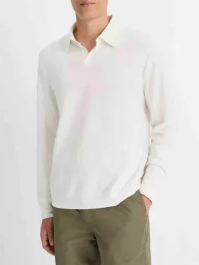 Vince Double Face Long Sleeve Polo Shirt in Cream/Optic White