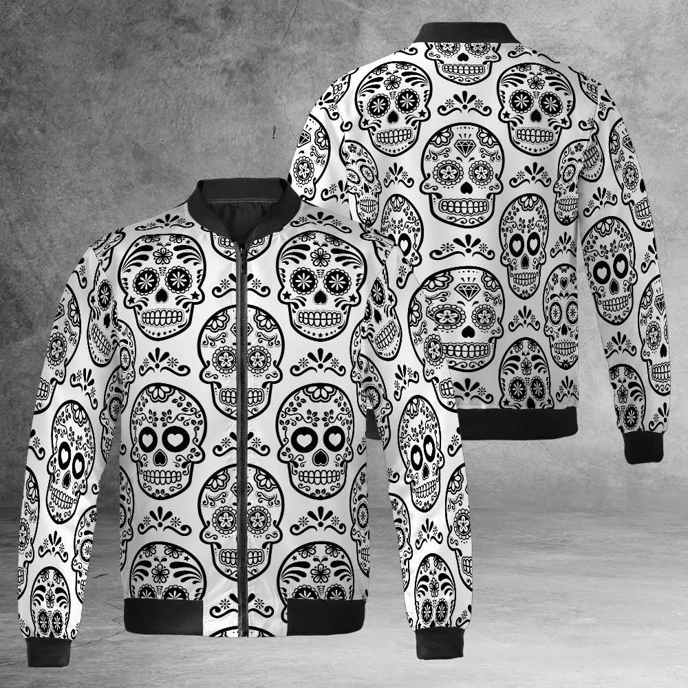 White & Black Calavera Bomber Jacket