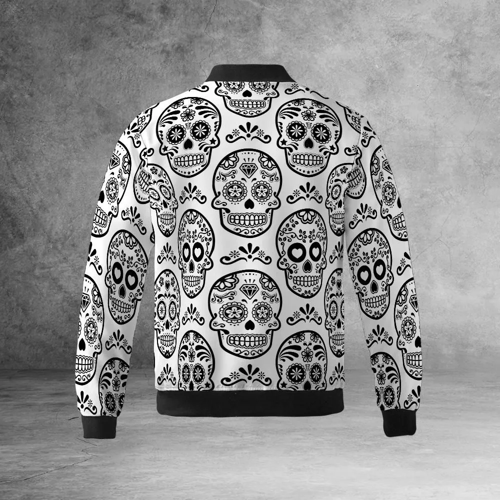 White & Black Calavera Bomber Jacket