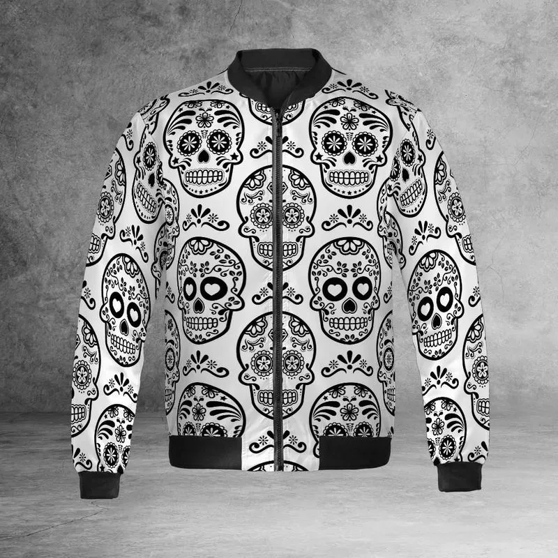White & Black Calavera Bomber Jacket